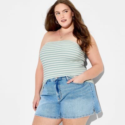Women's ButterBliss Reversible Tube Top - Wild Fable™ Slate Blue Striped 3X