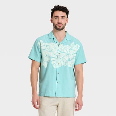 Men's Short Sleeve Button-Up Camp Shirt - Goodfellow & Co™ Blue XXL