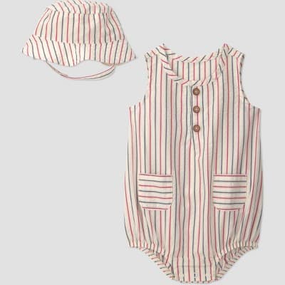 Carter's Just One You® Baby Boys' Striped 4th of July Bubble Romper and Hat Set - Blue/Red 3M