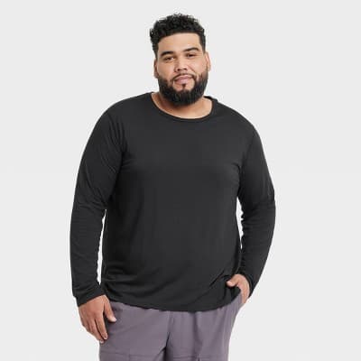 Men's Big Long Sleeve Performance T-Shirt - All In Motion™ Black 3XL: Moisture Wicking, Quick Drying