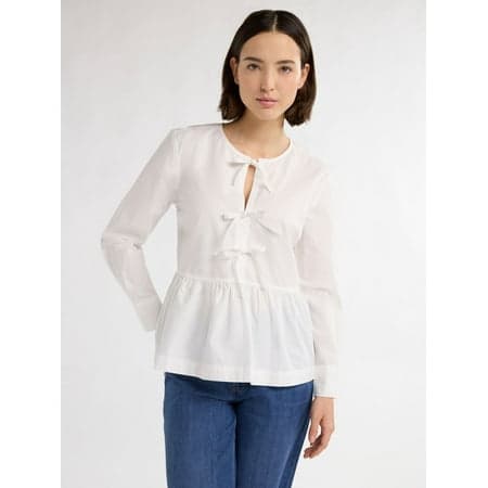 Free Assembly Women’s and Women's Plus Cotton Bow Front Top with Long Sleeves, Sizes XS-4X
