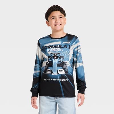 Boys' Formula 1 Race Car Mesh Riding Jersey - Black XXL