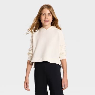 Girls' Modal Pullover Hoodie - All In Motion™ Cream M