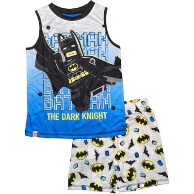 LEGO Batman Big Boys’ 2-Piece Polyester Tank Top & Short Pajama Set, Black/Blue, 8