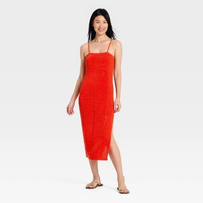 Women's Midi Tape Yarn Sweater Dress - A New Day™ Red L