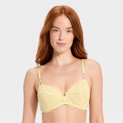 Women's Lace Unlined Balconette Bra - Auden™ Yellow 38D
