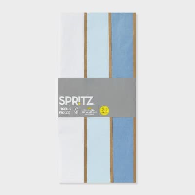 20ct Banded Tissue Gold Metallic List White/Light Blue - Spritz™