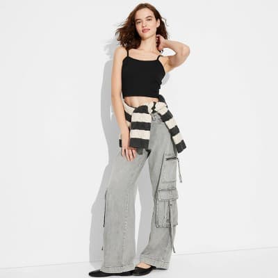 Women's Scoop Back Cami - Wild Fable™ Black L: Cotton Spandex Blend, Extra Lightweight, Pullover, Below Waist