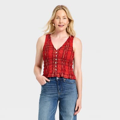 Women's Blouse - Universal Thread™ Red Plaid L