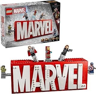 LEGO Marvel: Marvel Logo & Minifigures Building Toy - Marvel Collectible Set for Kids, Boys and Girls, Ages 12+ - Model Kit with 5 Minifigures - Gift Idea for Birthday - 76313