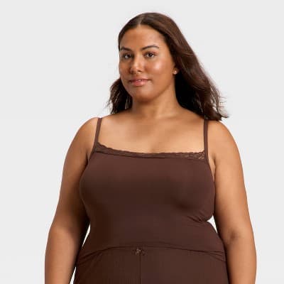 Women's Modal Blend Lace Cami - Auden™ Dark Brown XXL