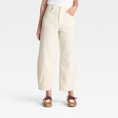Women's High-Rise Corduroy Barrel Jeans - Universal Thread™ Cream 6
