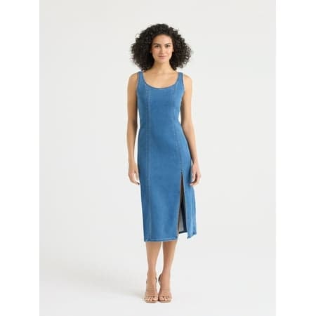 Sofia by Sofia Vergara Women's and Women's Plus Size Mock Denim Knit Dress, Mid Calf Length, Sizes XS-4X