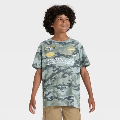 Boys' Hot Wheels Racing Front and Back Graphic Short Sleeve T-Shirt - Camo S