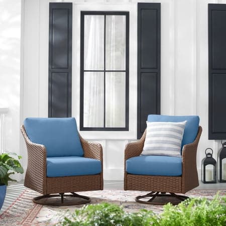 Mainstays Chelsea 2 Pieces Outdoor Patio Swivel Rocker with Blue Cushions