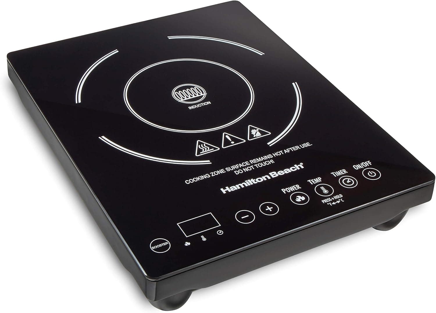 Hamilton Beach Portable Single Induction Cooktop Countertop Burner Hot Plate with Fast Heating Mode, 1800 Watts, 10 Temperature Settings up to 450F, Black (34104)