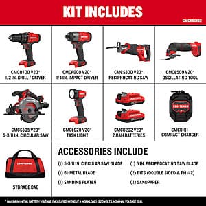 6-Tool Craftsman V20 Max Power Tool Combo Kit w/ 2x 2.0Ah Batteries & Charger $199 + Free S&H
