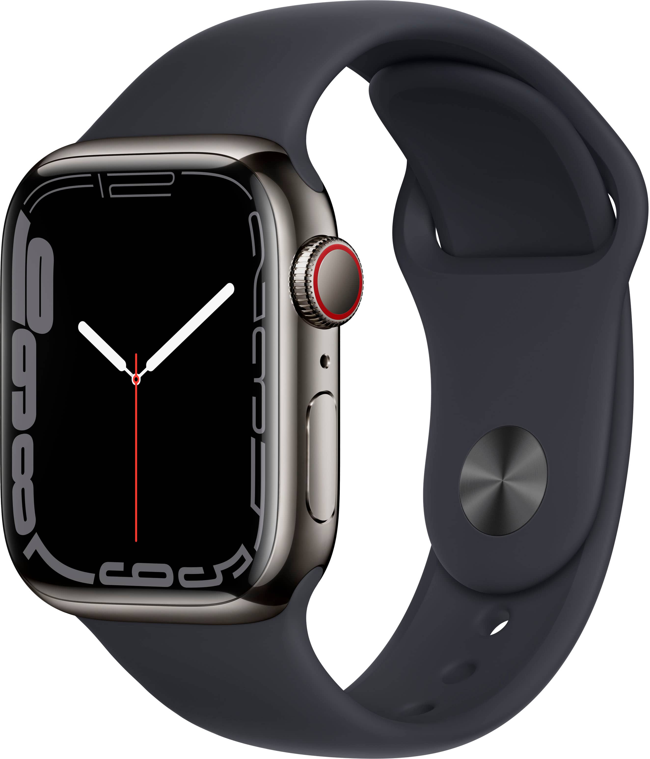 Refurbished Apple Watch Series 7 (GPS + Cellular) 41mm Graphite Stainless Steel with Midnight Sport Band - Black - Black - (2021)