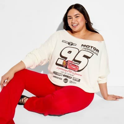 Women's McQueen 95 Off the Shoulder Graphic Pullover Sweatshirt - Off-White 1X