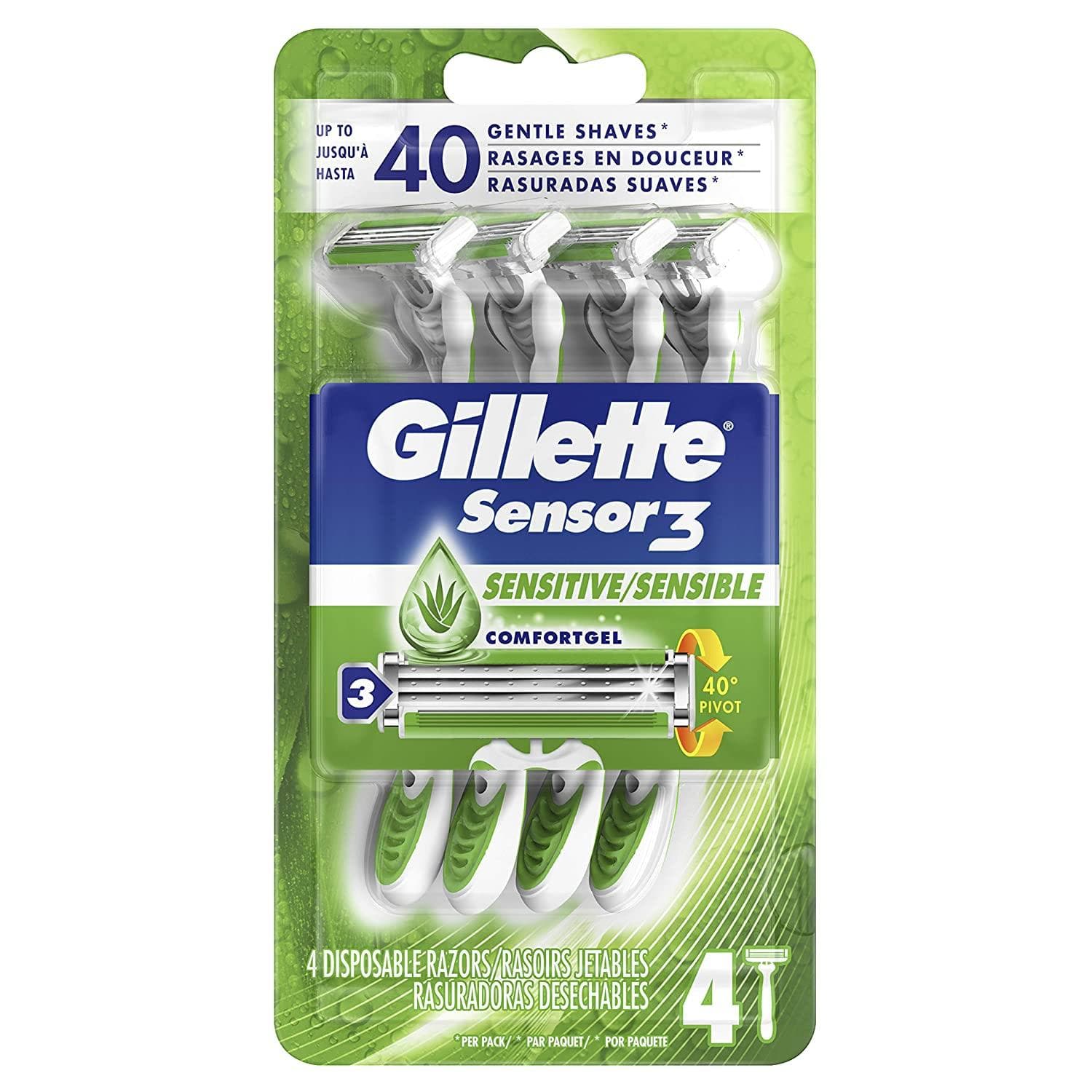 4-Count Gillette Sensor3 Sensitive Men's Disposable Razor Amazon