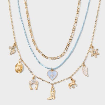 Girls' 3pk Western Heart Charms Necklace - art class™