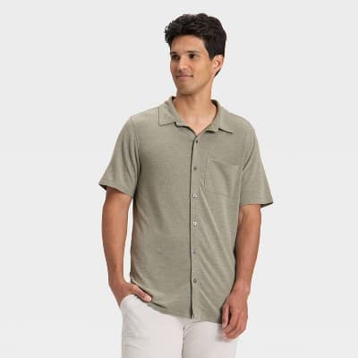 Men's Short Sleeve Button Down Shirt - All In Motion™ Green L