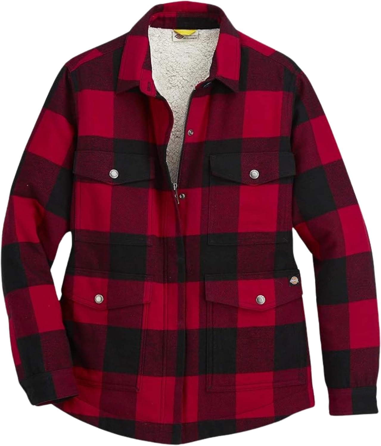 Dickies Women's Flannel Sherpa Lined Chore Coat, English Red/Black Buffalo Plaid, 2X-Large