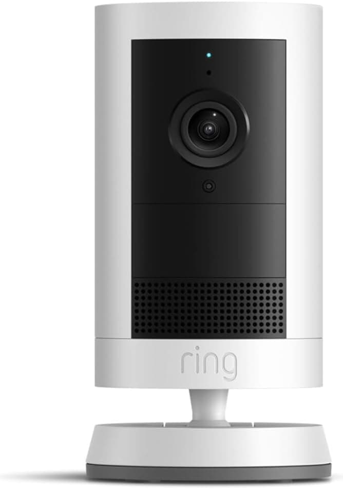 Ring Outdoor Cam Plus, Battery (newest model), Home or business security, Wide-Angle 2K Video with Ring Vision, Low-Light Sight for full-color night vision, Mount-Anywhere Versatility, White
