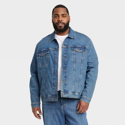 Men's Big & Tall Midwash Denim Trucker Jacket - Goodfellow & Co™ Blue 4XL: Heavyweight Standard Fit, 4 Pockets