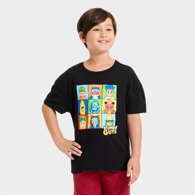Boys' Stumble Guys Grid Short Sleeve Graphic T-Shirt - Black XXL