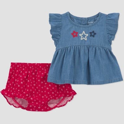 Carter's Just One You® Baby Girls' 2pc Stars 4th of July Peplum T-Shirt and Bloomer Set - Blue/Red 3M