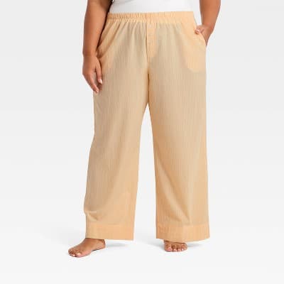 Women's Striped Cotton Blend Pajama Pants - Auden™ Peach Orange 2X
