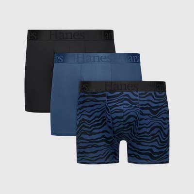 Hanes Originals Premium Men's SuperSoft Trunks 3pk - Blue/Black XL: Lightweight, Tagless, Moisture Wicking, Stretch Fabric