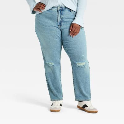 Women's Mid-Rise Boyfriend Jeans - Ava & Viv™ Medium Wash 28
