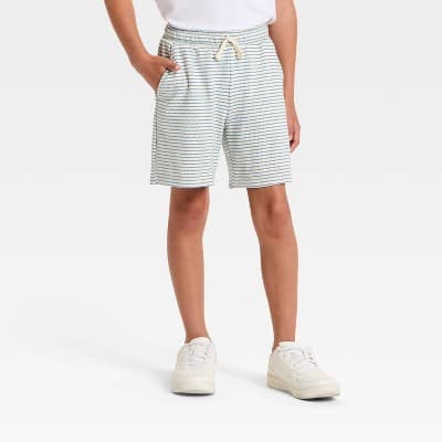 Boys' Striped Knit Pull-On Shorts - Cat & Jack™ White XL Husky