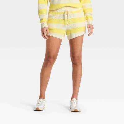Women's Striped Sweater Shorts - JoyLab™ Yellow/Cream Stripe XXL