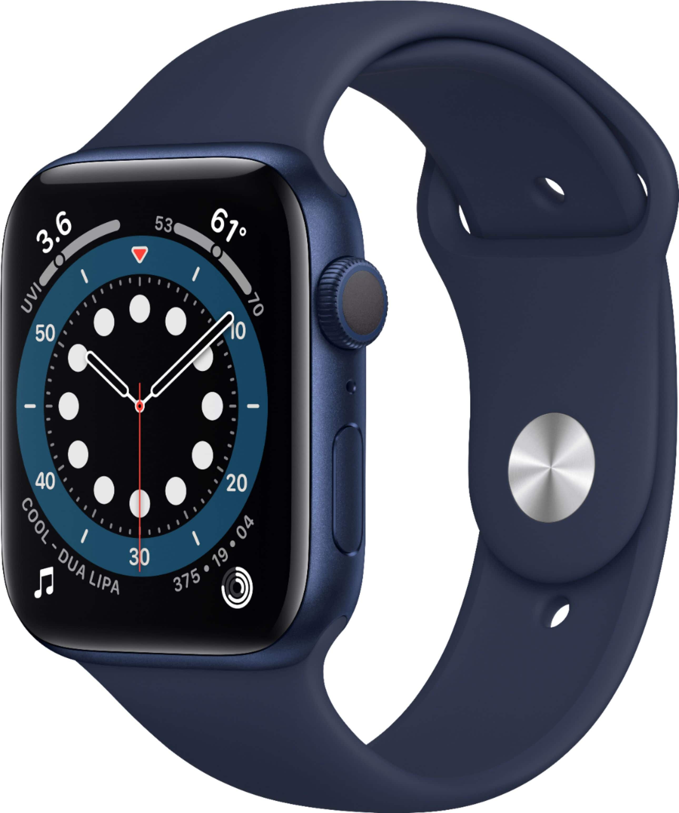 Apple Geek Squad Certified Refurbished Watch Series 6 (GPS) 44mm Aluminum Case with Deep Navy Sport Band - Blue - (2020)