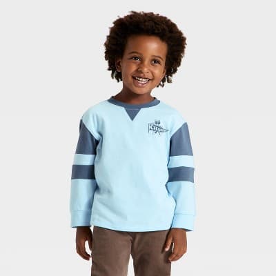 Toddler Boys' Long Sleeve Textured Knit T-Shirt - Cat & Jack™ Aqua Blue 12M