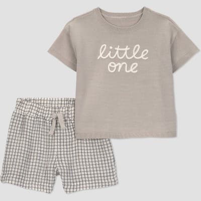 Carter's Just One You® Baby Boys' 2pc Little One Sweater T-Shirt and Shorts Set - Brown 3M