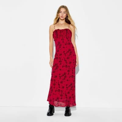 Women's Sleeveless Maxi Empire Waist Dress - Wild Fable™ Red Floral XXS