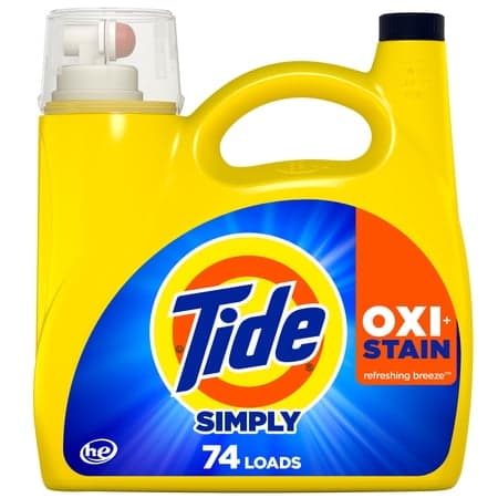 Tide Simply Oxi Boost + Ultra Stain Release Liquid Laundry Detergent, Refreshing Breeze Scent, 105 fl oz, 74 Loads