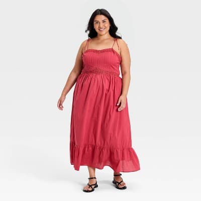 Women's Lace Cami Midi A-Line Dress - Universal Thread™ Berry Pink 2X