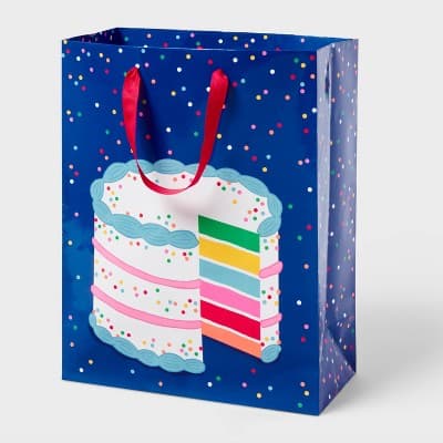 Medium Birthday Cake Gift Bag with Stickers Blue - Spritz™