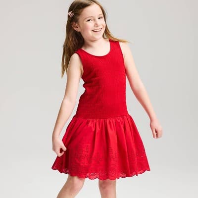 Girls' Drop Waist Eyelet Bubble Hem Dress - Cat & Jack™ Red L