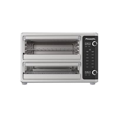 PowerXL SmartSynx 1700W Dual Door Toaster Oven and Air Fryer: Stainless Steel Countertop Convection, Dishwasher-Safe
