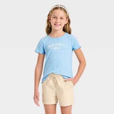 Girls' Short Sleeve Pointelle 'Palm Springs' Graphic T-Shirt - Cat & Jack™ Sky Blue M