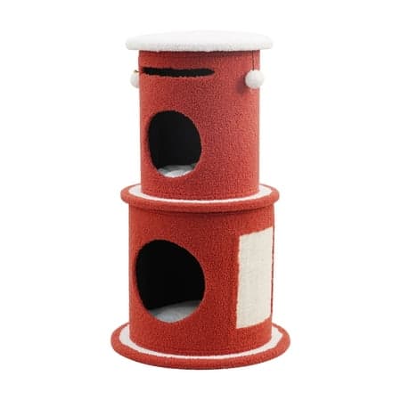 Vibrant Life 3-Level 32.3" High Dynamic Hideaway Cat Condo with Scratching Pad, Red