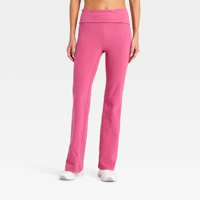 Women's Cotton Balance Cotton Spandex Blend High-Rise Foldover Flare Leggings - All In Motion™ Dark Mauve M