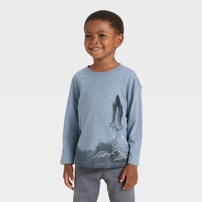 Toddler Boys' Long Sleeve Oversized T-Shirt - Cat & Jack™ Blue 18M