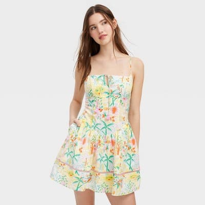 Women's Vacation Drop Waist Mini Dress Yellow/Green - Roller Rabbit x Target L